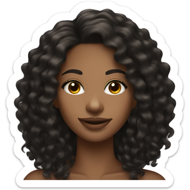 pretty brown woman with long mid length black curly hair with eyelashes  sticker