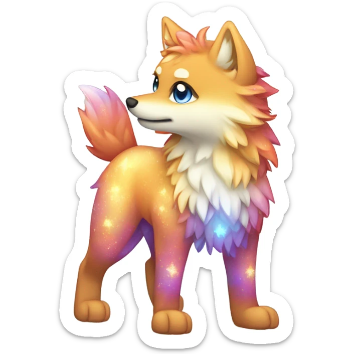 Colorful Shiny Sparkly Fionbri-Falvie-sparkle-wolf-sona full body with intricate markings sticker