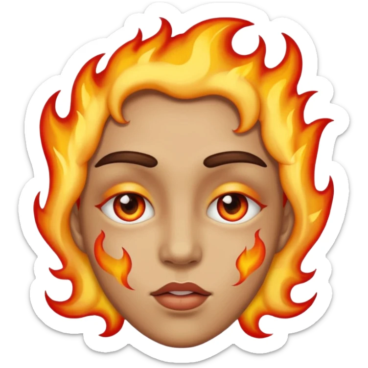 Tête avec des flammes les yeux et des bisous sur la joue sticker