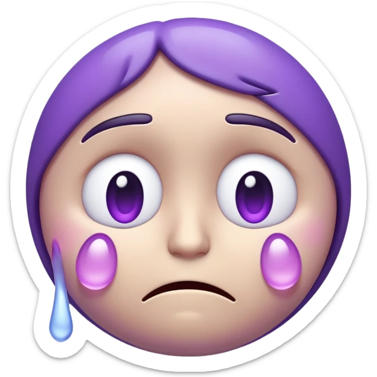 3D emoji of a sad face with tear and soft glow, purple tone, empathetic and soft expression sticker
