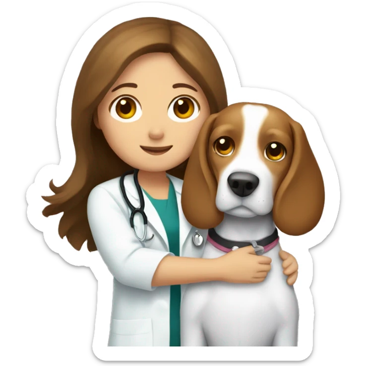Beagle cuddles doctor girl with long brown hair sticker