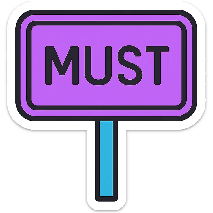 the road sign with the word must. don't use yelloe color sticker