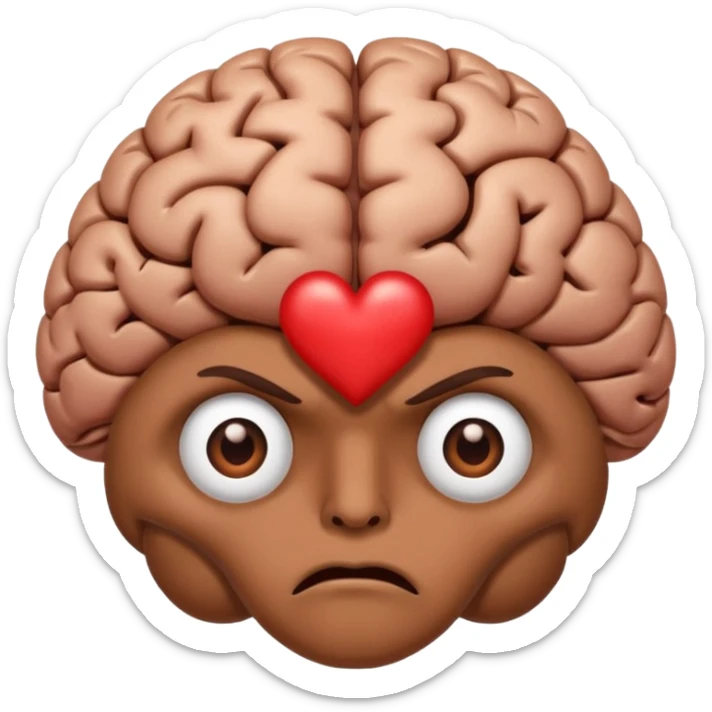 image of the brain with heart eyes and another image of the brain disgusted/angry sticker