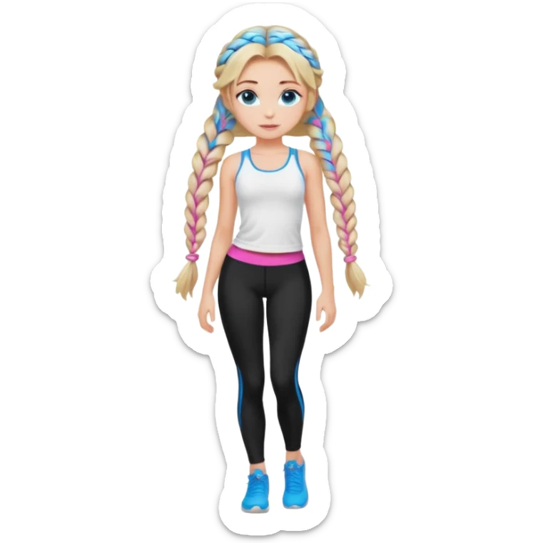 Beauty with blonde balayage and pink highlights long hair half braids with blue eyes wear White sexy top and black Leggins and Bootheels sticker
