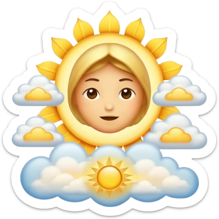"Create a warm emoji representing morning spiritual awakening. Golden sunrise rays, soft light beams, peaceful clouds, or spiritual symbols like crosses, crescents, or light. No human figures - focus on light, warmth, and divine energy." sticker