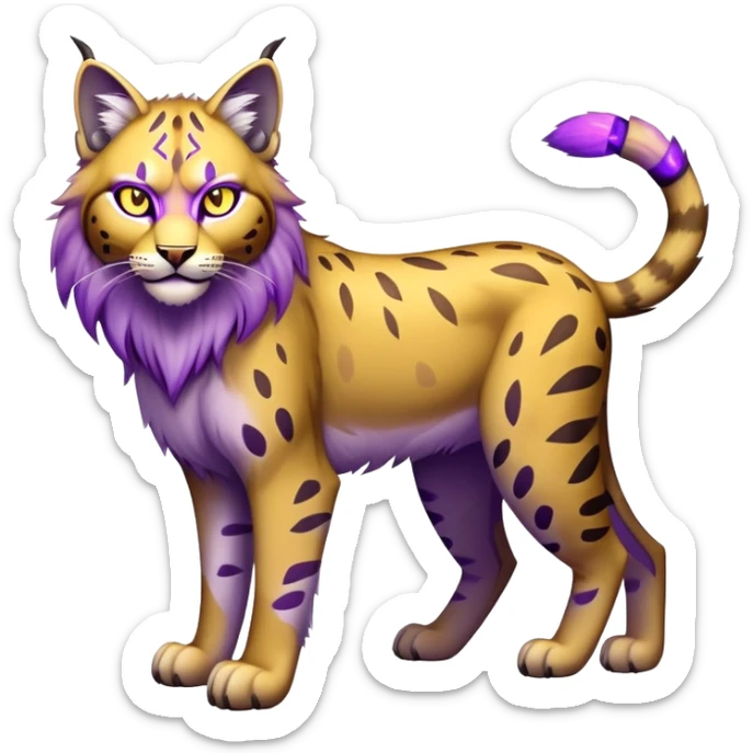 Yellow and purple Electric-type Bobcat-Lynx-Lion-Fakémon full body sticker