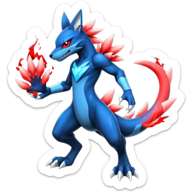 Edgy futuristic Zeraora-Salandit-Lucario-fusion sticker