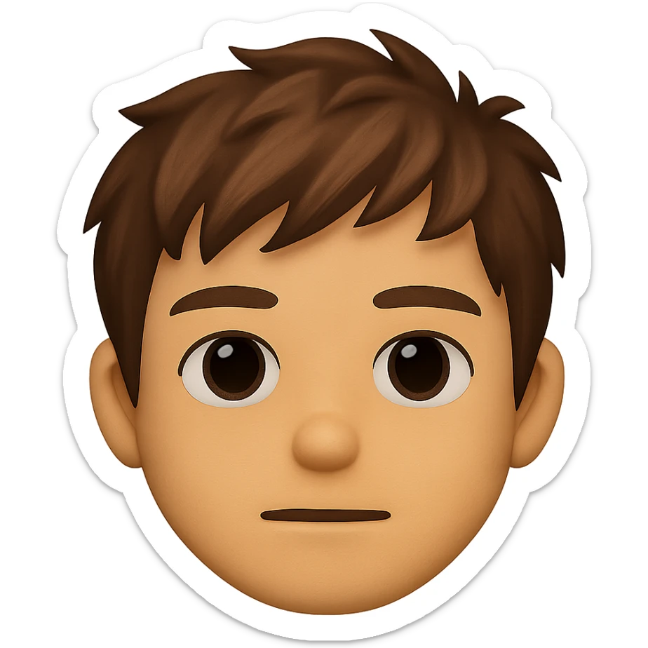 emoji face inspired by a young person with short tousled brown hair, light skin, neutral expression sticker