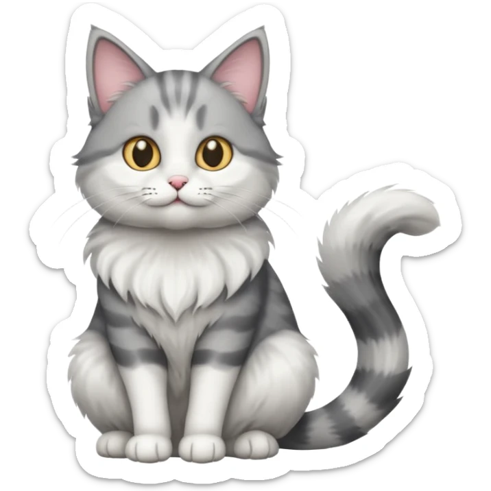 a grey and white cat sitting regally sticker