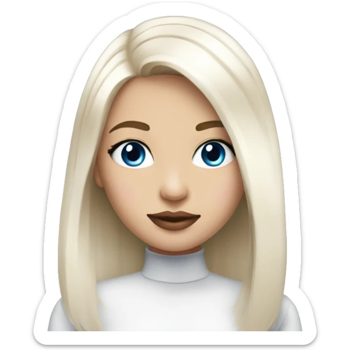 Girl medium length white straight hair, blue eyes, light pink lips sticker