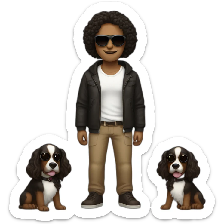 Brown men with black hair with sunglasses with black and Brown spaniel coctet sticker