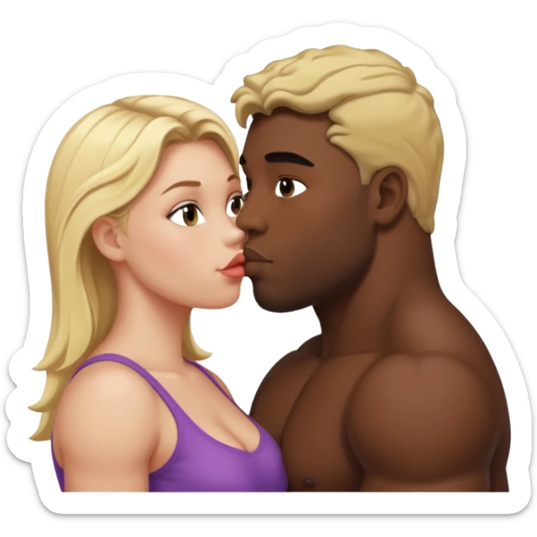 Fat blonde white girl muscular black man brown eyes kissing sticker