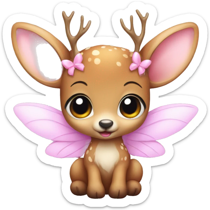 baby deer with fairy wings and a pink bow around its neck  sticker