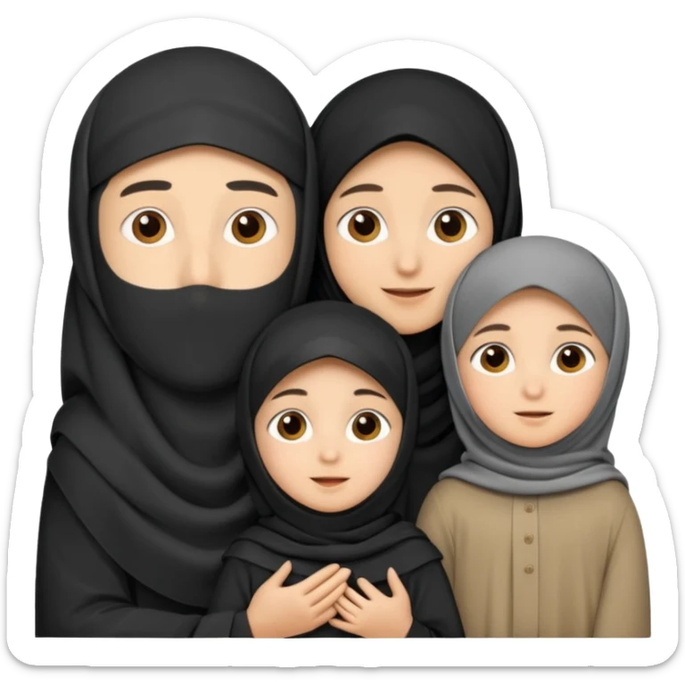 Lebaran. Keluarga terdiri dari Ayah dan ibu, 3 orang anak yang terdiri dari dua anak laki-laki dan seorang anak perempuan yang merupakan anak terkecil. Ibunya menggunakan cadar. sticker