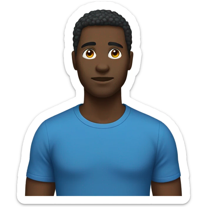 a black man he got blue t shirt and its have a owl in his right shoulder sticker