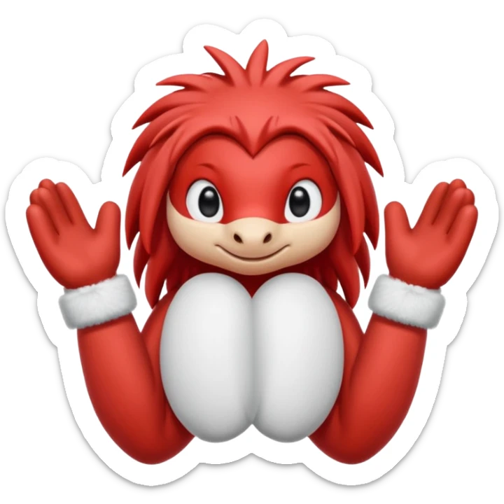knuckles a red animal with peach arms and white mittens that have no fingers , he’s a echidna with red eyes sticker