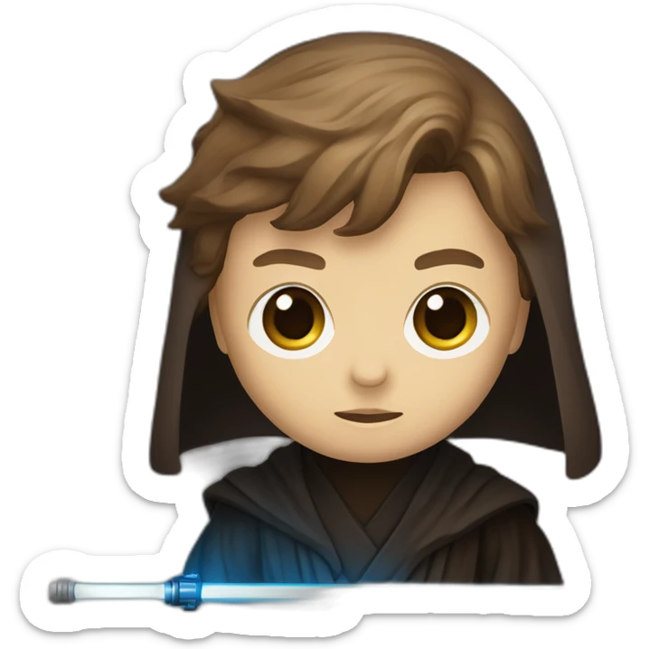 Dark side anakin skywalker (yellow-red eyes) (brown hooded robe) (portrait, front facing) (blue lightsaber) sticker