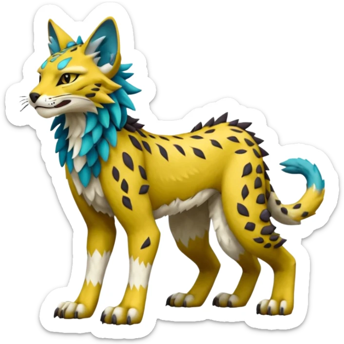 Colorful tropical edgy Lynx-Trico-Sergal-Wolf-Vernid-Fakémon-Pokémon-creature (full body) sticker