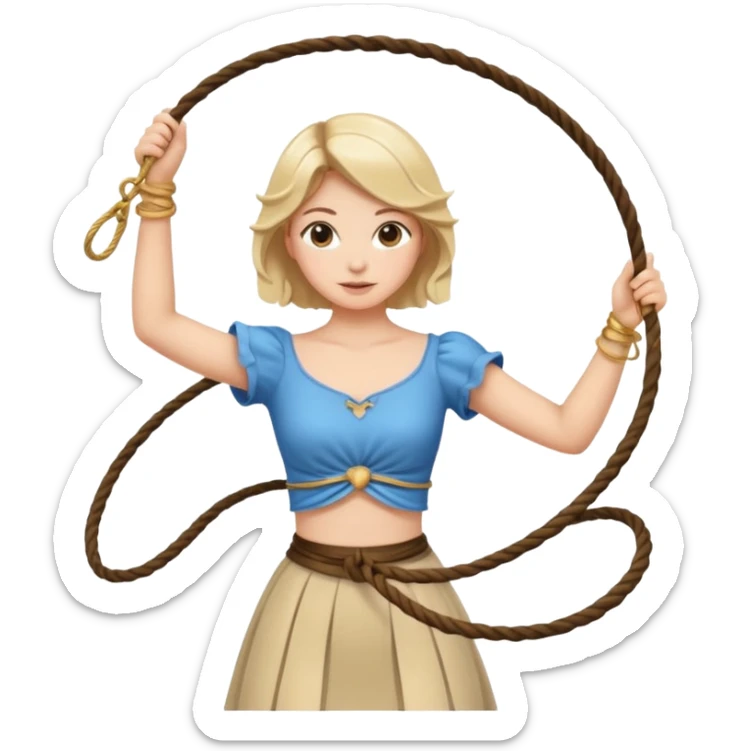 girl in a top up to her belly button twirls a lasso in her hands sticker