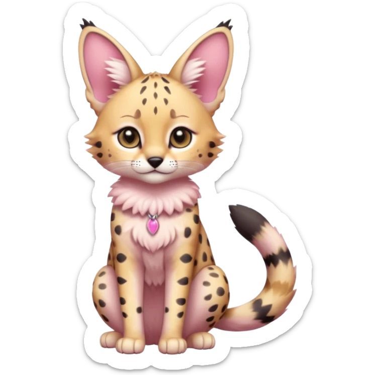 Whitish pastel-rosy-pink cute elegant furry kawaii Serval, full body sticker