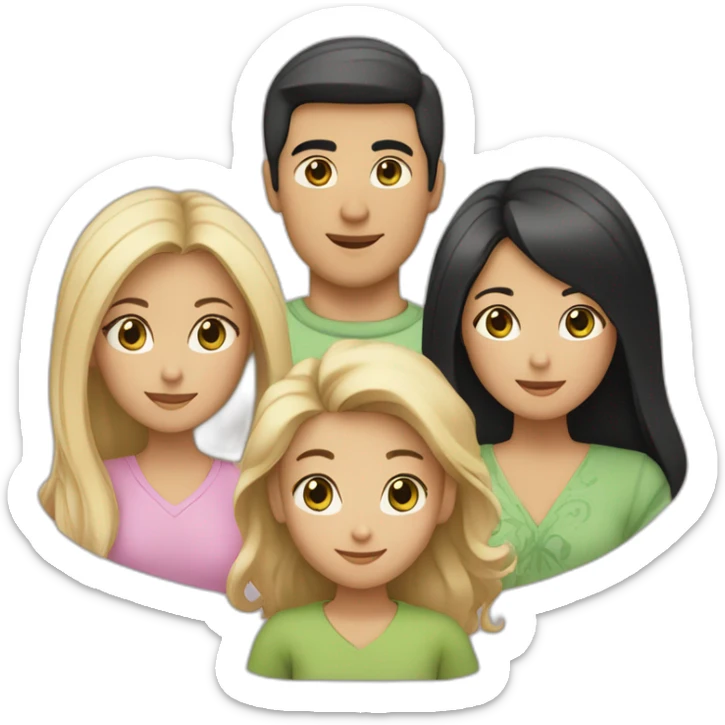 “A family with a man having black hair and Asian black eyes, and a woman with blonde hair and green eyes, and a daughter with brown hair.” sticker