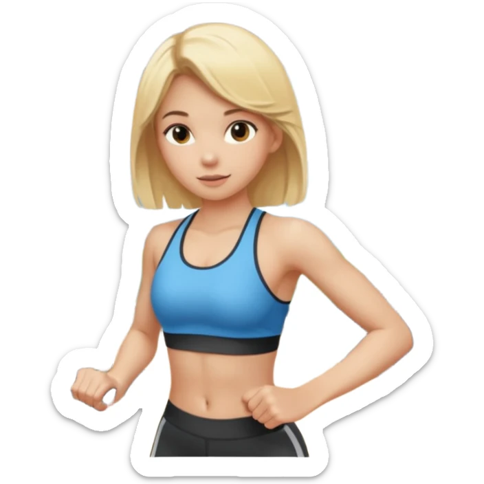 a young girl with blonde hair is exercising in the gym sticker