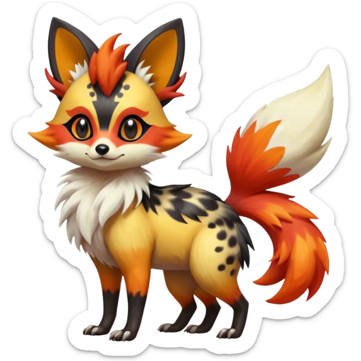 Rare realistic cool cute epic aesthetic colorful Fennekin-Zorua-Civet-Genet-species-Fakemon-hybrid-creature, with splotches and rosette markings, full body sticker