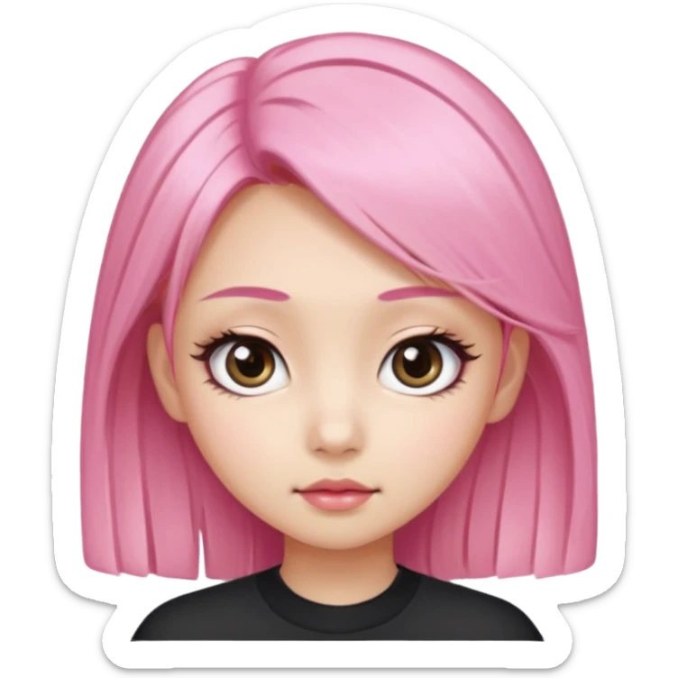 An Asian girl with pink-blonde hair, big eyes, thick eyebrows, and long eyelashes; only her head... sticker