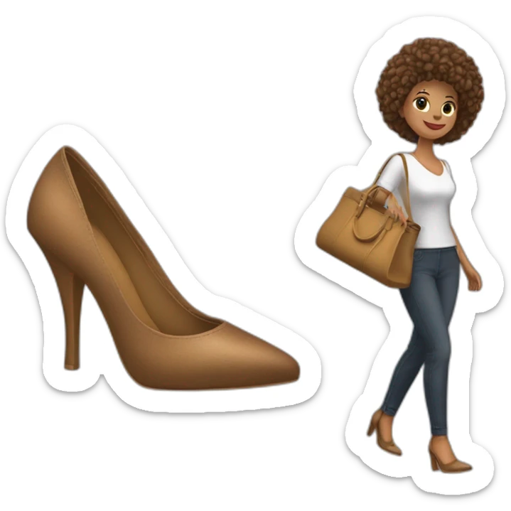 vendedora de zapatos bien vestida con rulos y pelo largo, piel castaña sticker