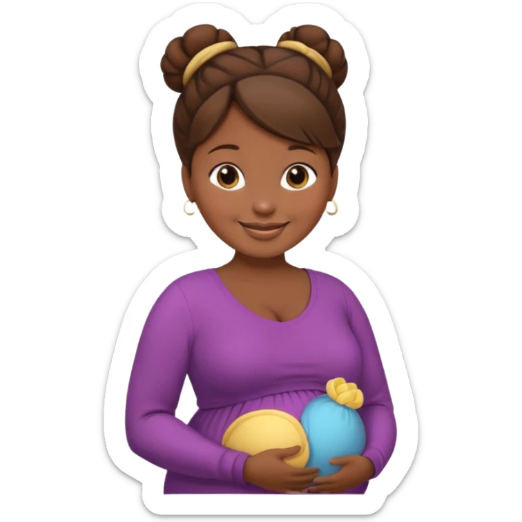 pregnant woman, brown hair, dark skin, bun hair sticker