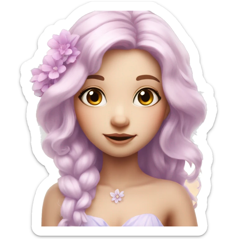 Beautiful, flower fairy, white long, light pink hair, big wings, fair skin, light violet eyes  sticker