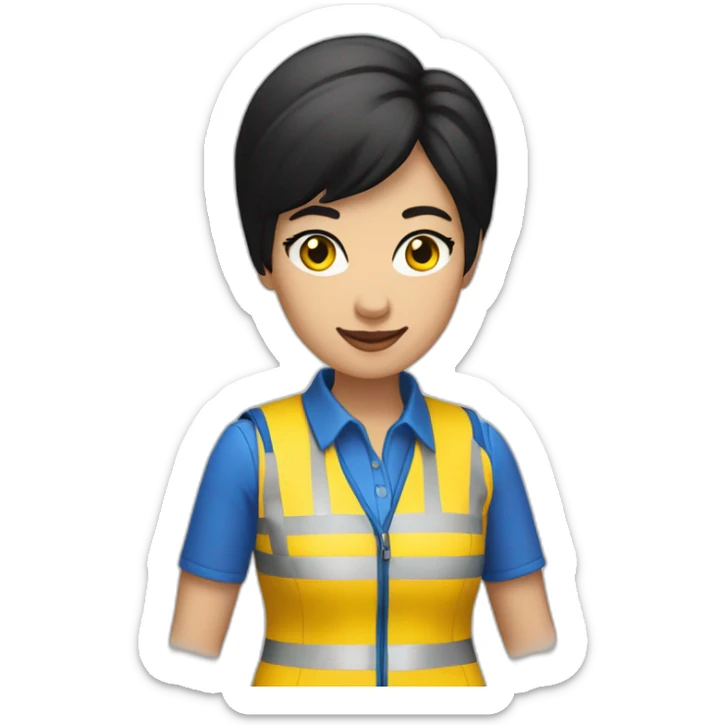 Ikea manager woman with yellow ikea shirt, black hair and white gloves and blue  vest sticker