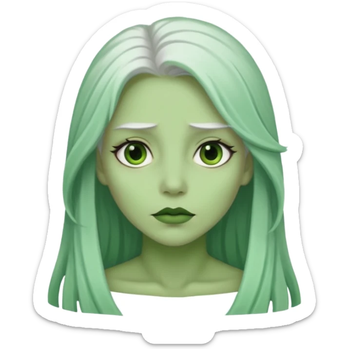 Woman with green skin color and white long hair sticker