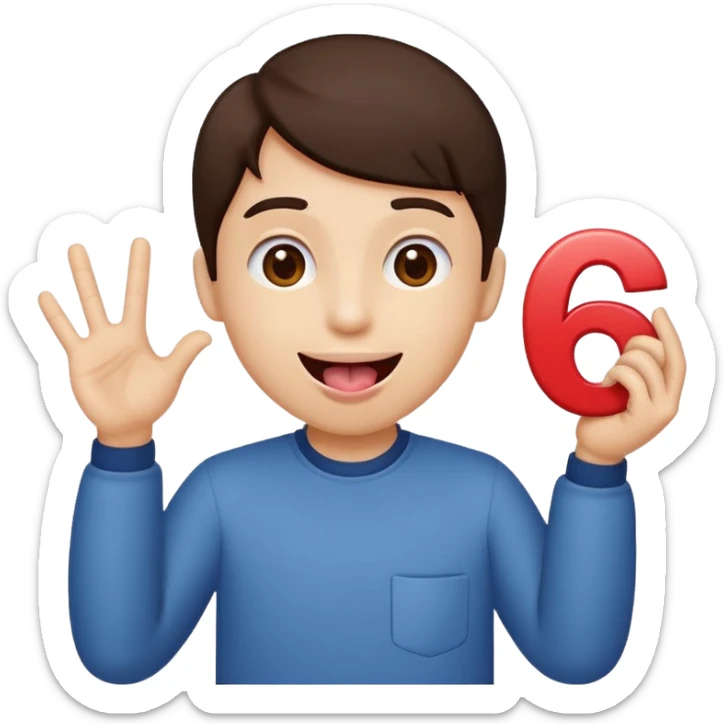 Happy face with tongue out with a number six in the left hand and number seven in the right hamd  sticker