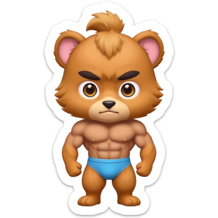 muscular furry bara, cute emoji, chibi proportions, big eyes, soft colors sticker
