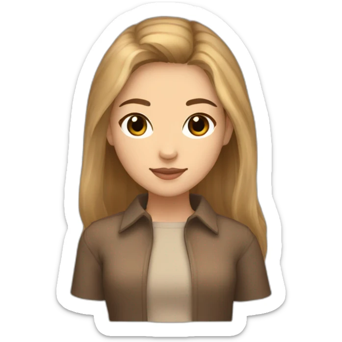 Gril with dark blond hair and broun eyes and ligth skin and a capibara sticker