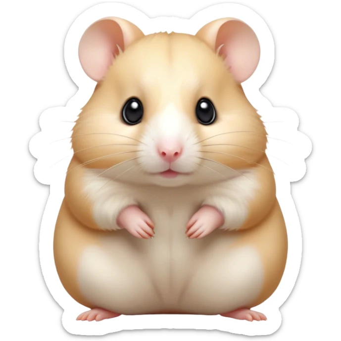 Cinematic Noble Cream Hamster Portrait Emoji, Poised and regal, with a tiny, compact build and a smooth, pristine cream coat, deep-set soulful dark eyes, Simplified yet sharp and sophisticated features, highly detailed, glowing with a soft, dignified glow, high shine, intelligent and energetic, stylized with an air of miniature elegance, focused and attentive, soft glowing outline, capturing the essence of a watchful and confident rodent, so majestic it feels as though it could scurry out of the screen with effortless authority! sticker