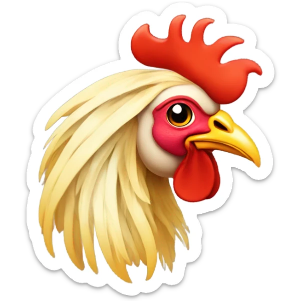 Attractive Rooster face wearing a wig of long blonde hair sticker