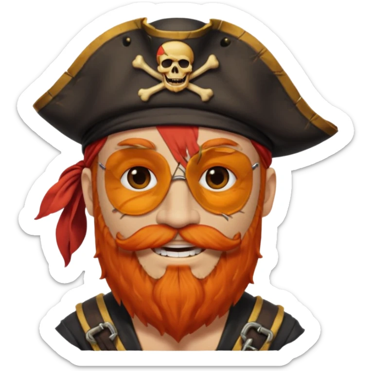 Pirata con un parche que le cubra un ojo de color negro y con barba anaranjado sticker