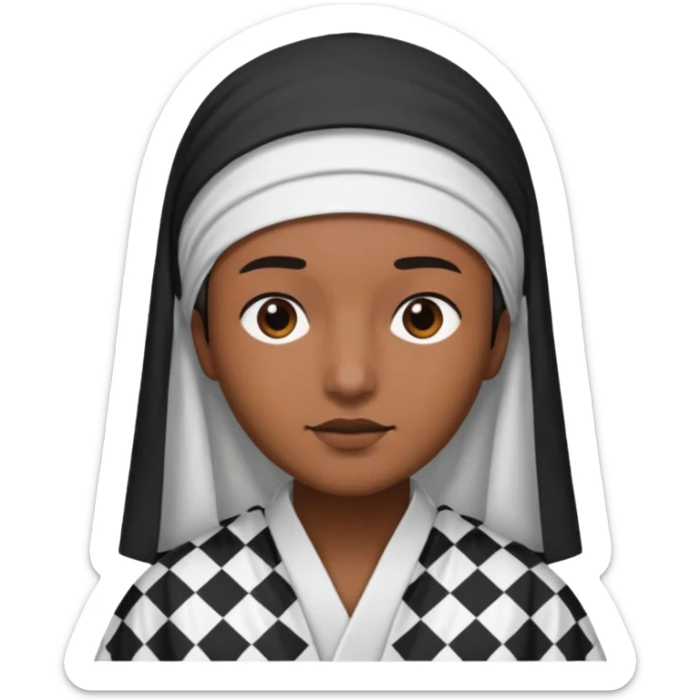 Una persona morena que solo se le vea la cara con una bata de arabe en la cara color blanco con cuadros negros en la cabeza  sticker