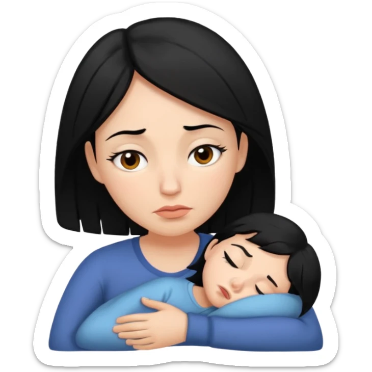 Tired overwhelmed mama black hair dark brown eye black hair  sticker