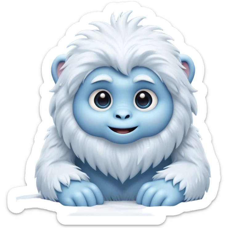 Cinematic Cute Yeti Portrait Emoji, with a charming, small, fluffy form in soft snowy whites and cool blues, featuring big, innocent eyes and a shy, gentle smile, simplified yet irresistibly endearing, highly detailed with a soft glowing outline that captures the whimsical charm of a friendly yeti ready for a cuddle! sticker