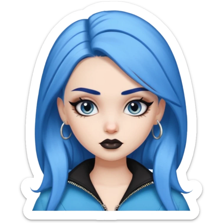 pale skin, bratz baddie, beautiful eyes,dark eyebrows, eyeliner, blue hair sticker