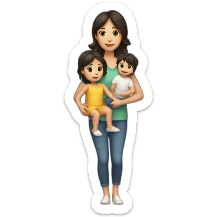 mother and 2 child with dark hair5 and white skin full length sticker