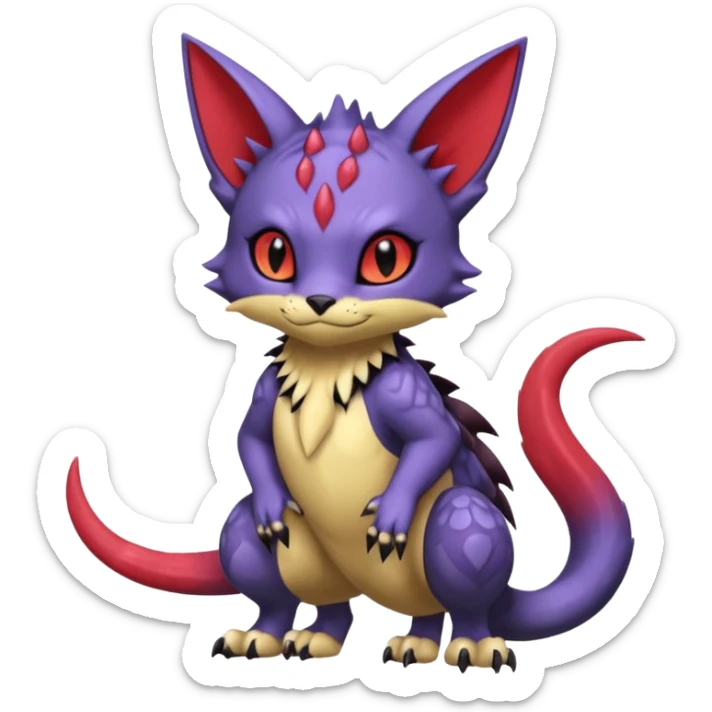 Shy cute with red markings, scaley scaly batty feline-like quadrupedal digitigrade furry feral Bastet-Noibat-Gatomon-Garchomp-Digimon-Fakémon-Pokémon-creature (full body) sticker