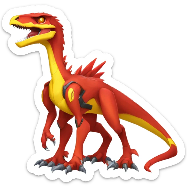  Edgy Red Yellow Shiny Digimon-Fakemon-Velociraptor-Dragon-Mecha full body sticker