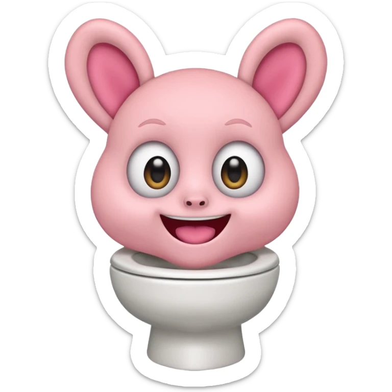 Labubu from funny cartoon chewing on a toilet, comical look, emoji style sticker