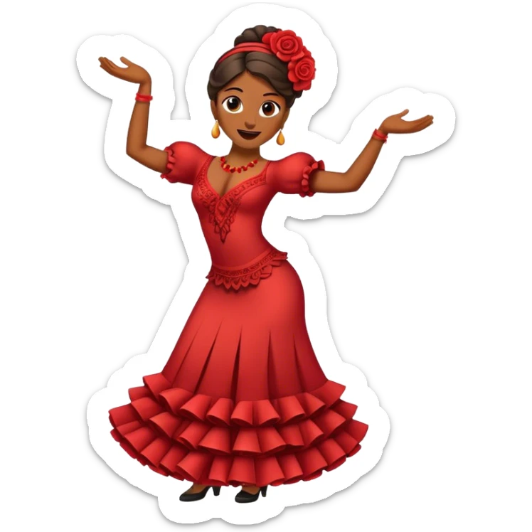 Cinematic Realistic Flamenco Pop Culture Emoji, featuring an expressive portrayal of traditional Spanish dance rendered with dynamic textures and passionate, vibrant lighting. sticker