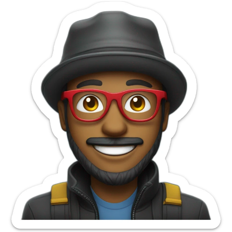 hombre , con gafas oscuras negras, sonriendo y con un gorro que tiene los colores amarillo,azul y rojo sticker