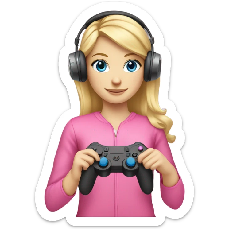 blonde hair blue eyed gamer girl pink  sticker